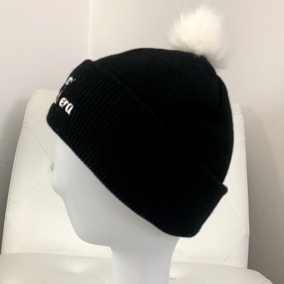 NEW Taylor Swift ERAS Unbranded Embroidered Knit Hat Black/Fuzzy White PomPom - Picture 5 of 5